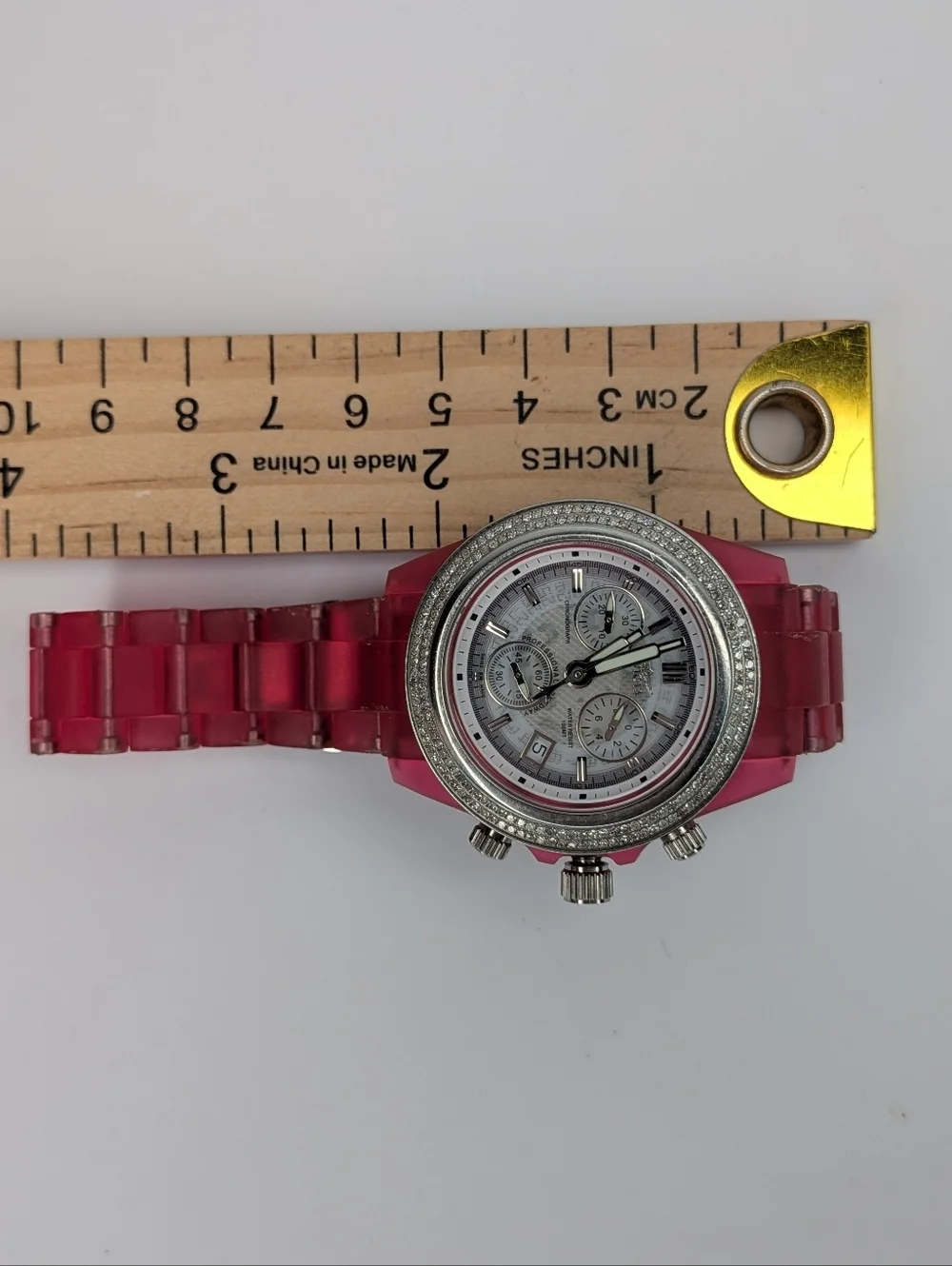 Invicta Chronograph Watch Swiss Movement Silicone Strap Diamond Bezel Pink 3121